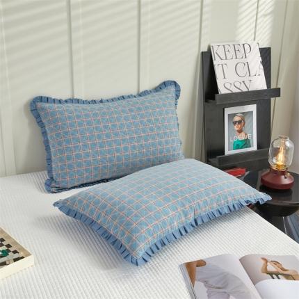 91家纺网 家纺一手货源 找家纺 （总）杜先生2021新款水洗棉花边绗缝夹棉枕套48*74一对