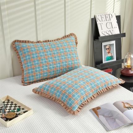 91家纺网 家纺一手货源 找家纺 （总）杜先生2021新款水洗棉花边绗缝夹棉枕套48*74一对