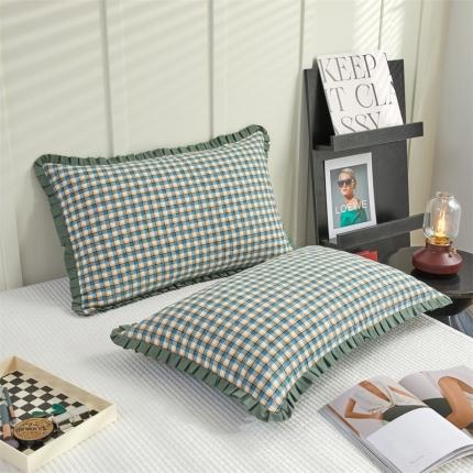 91家纺网 家纺一手货源 找家纺 （总）杜先生2021新款水洗棉花边绗缝夹棉枕套48*74一对