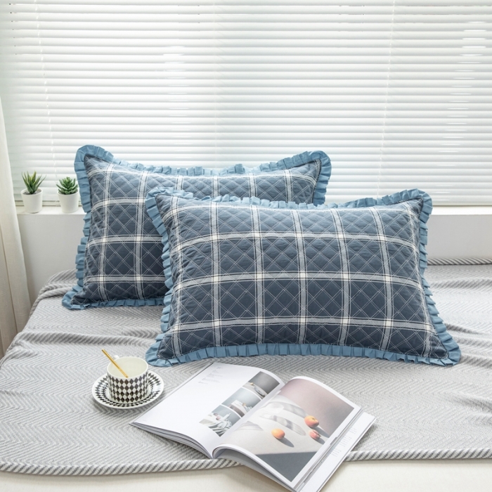 91家纺网 家纺一手货源 找家纺 （总）杜先生2021新款水洗棉花边绗缝夹棉枕套48*74一对