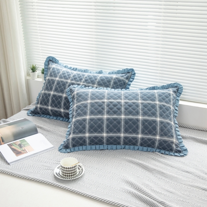 91家纺网 家纺一手货源 找家纺 （总）杜先生2021新款水洗棉花边绗缝夹棉枕套48*74一对