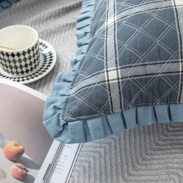 91家纺网 家纺一手货源 找家纺 （总）杜先生2021新款水洗棉花边绗缝夹棉枕套48*74一对