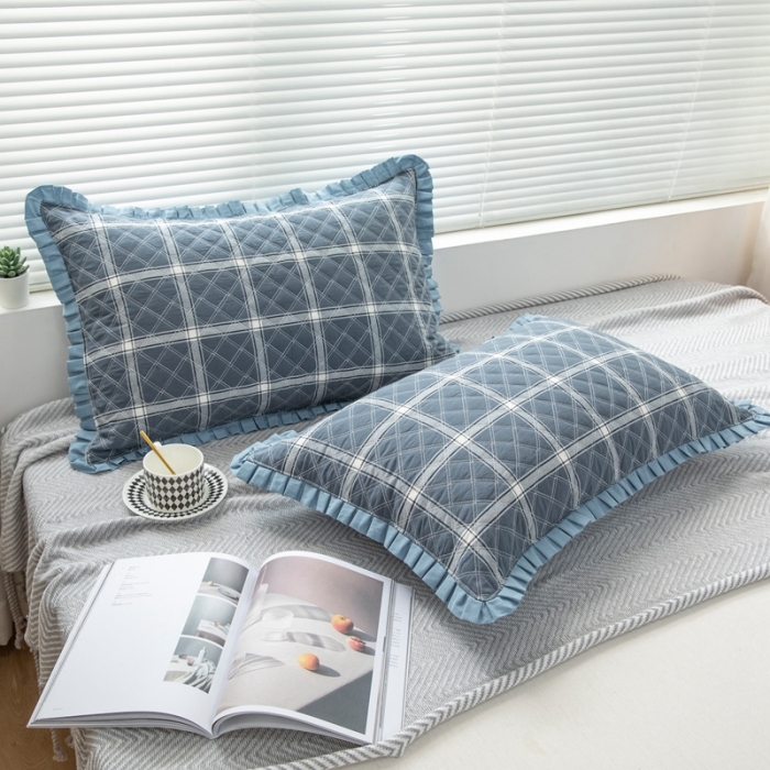 91家纺网 家纺一手货源 找家纺 （总）杜先生2021新款水洗棉花边绗缝夹棉枕套48*74一对