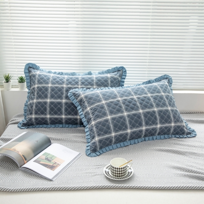 91家纺网 家纺一手货源 找家纺 （总）杜先生2021新款水洗棉花边绗缝夹棉枕套48*74一对