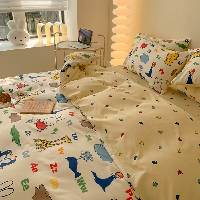 91家纺网 家纺一手货源 找家纺 澳萝拉 2023新款高支密全棉四件套-米菲系列 米菲动物园