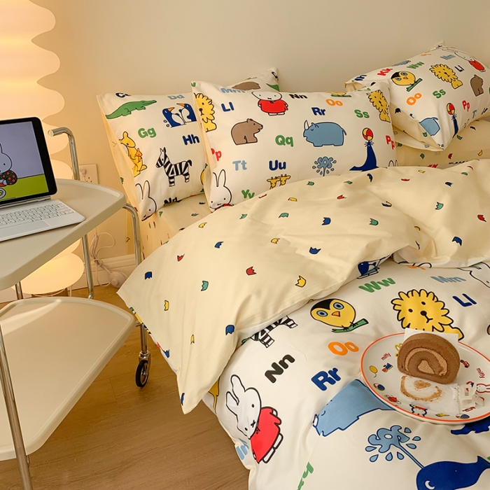 91家纺网 家纺一手货源 找家纺 澳萝拉 2023新款高支密全棉四件套-米菲系列 米菲动物园