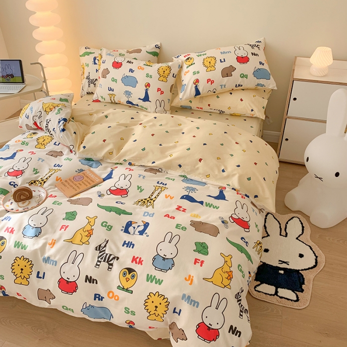 91家纺网 家纺一手货源 找家纺 澳萝拉 2023新款高支密全棉四件套-米菲系列 米菲动物园