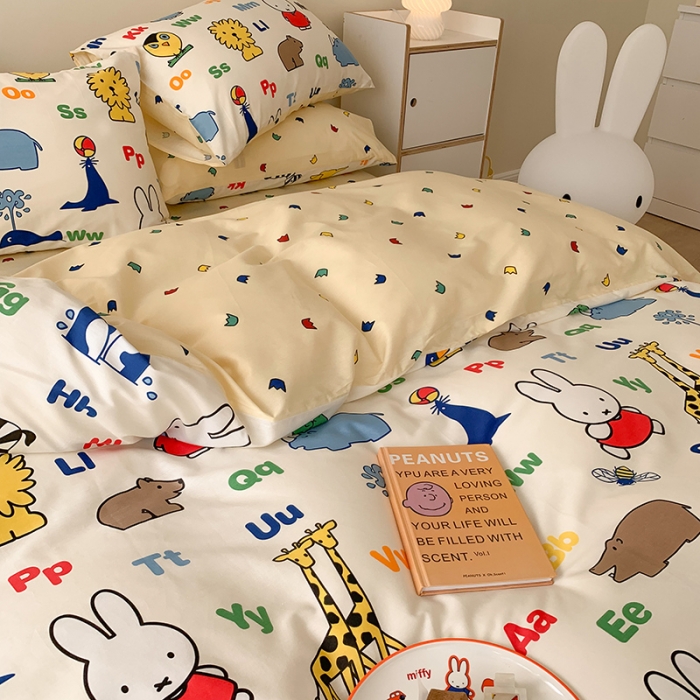 91家纺网 家纺一手货源 找家纺 澳萝拉 2023新款高支密全棉四件套-米菲系列 米菲动物园