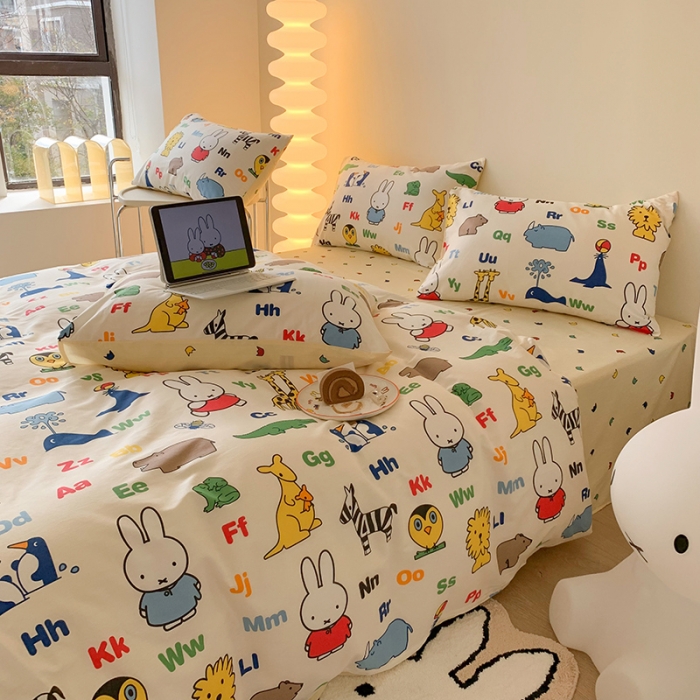 91家纺网 家纺一手货源 找家纺 澳萝拉 2023新款高支密全棉四件套-米菲系列 米菲动物园