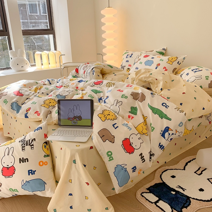 91家纺网 家纺一手货源 找家纺 澳萝拉 2023新款高支密全棉四件套-米菲系列 米菲动物园