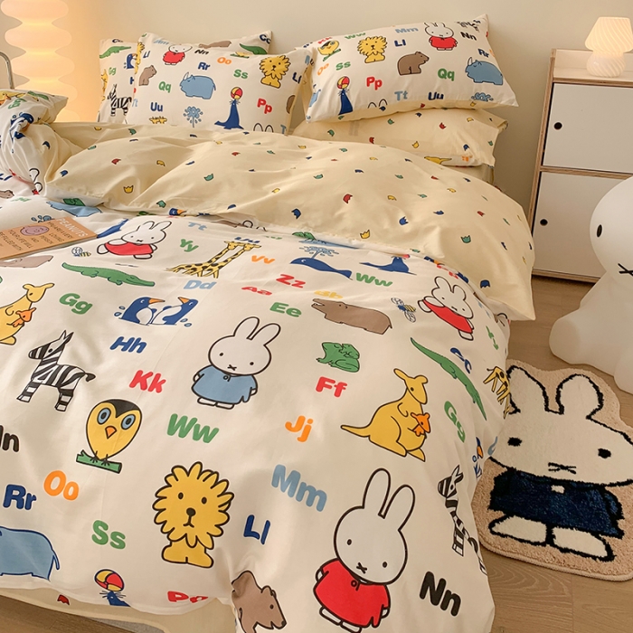 91家纺网 家纺一手货源 找家纺 澳萝拉 2023新款高支密全棉四件套-米菲系列 米菲动物园