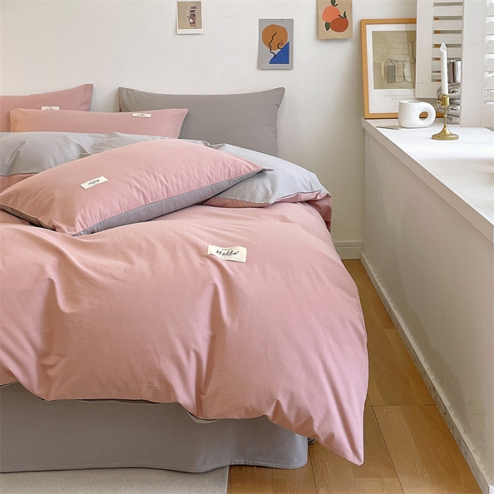 91家纺网 家纺一手货源 找家纺 798 2023新款全棉无印风系列单品被套 豆沙+浅灰