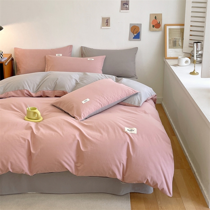 91家纺网 家纺一手货源 找家纺 798 2023新款全棉无印风系列单品被套 豆沙+浅灰