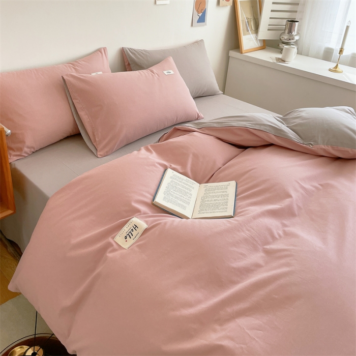 91家纺网 家纺一手货源 找家纺 798 2023新款全棉无印风系列单品被套 豆沙+浅灰