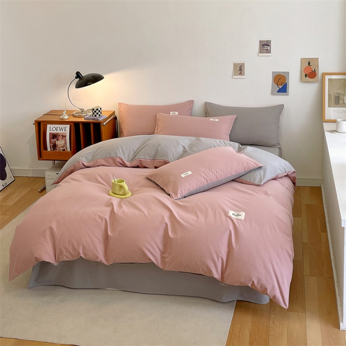 91家纺网 家纺一手货源 找家纺 798 2023新款全棉无印风系列单品被套 豆沙+浅灰
