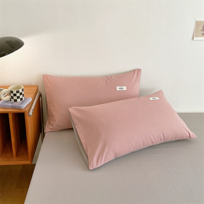 91家纺网 家纺一手货源 找家纺 798 2023新款全棉无印风系列单品被套 豆沙+浅灰