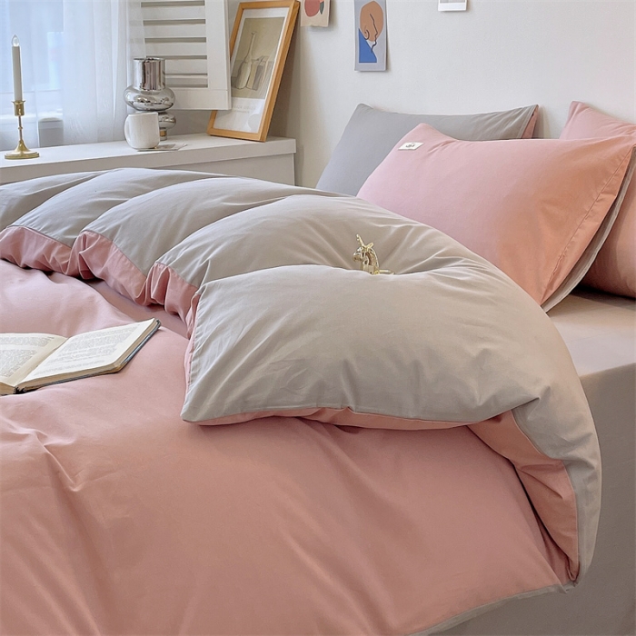 91家纺网 家纺一手货源 找家纺 798 2023新款全棉无印风系列单品被套 豆沙+浅灰