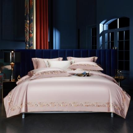 91家纺网 家纺一手货源 找家纺 缔缦 2023新款高端100s长绒棉刺绣四件套-寐 寐-浅粉