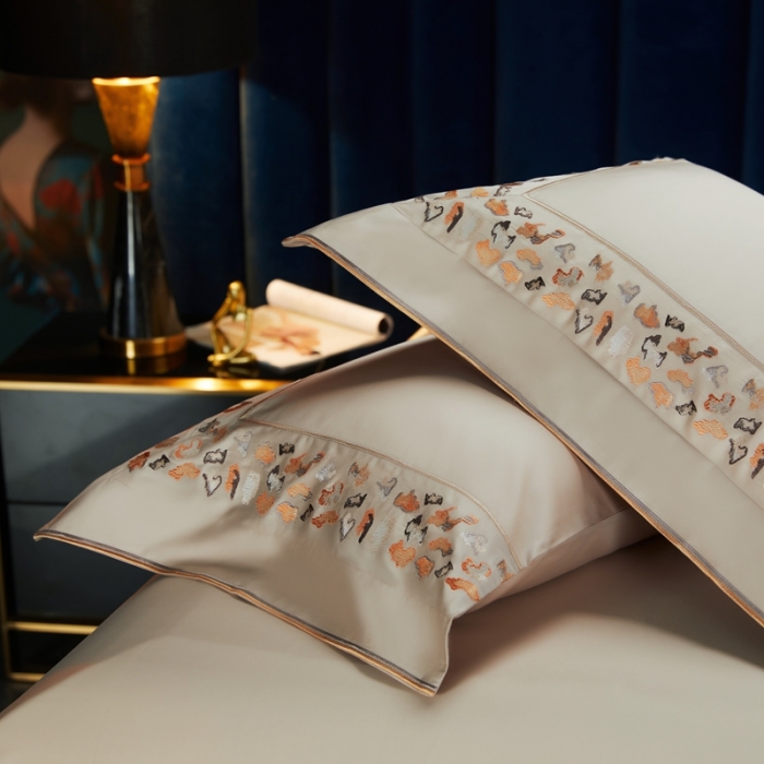 91家纺网 家纺一手货源 找家纺 缔缦 2023新款高端100s长绒棉刺绣四件套-寐 寐-卡其