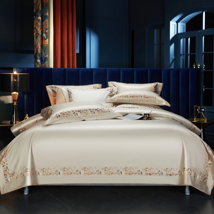 91家纺网 家纺一手货源 找家纺 缔缦 2023新款高端100s长绒棉刺绣四件套-寐 寐-卡其