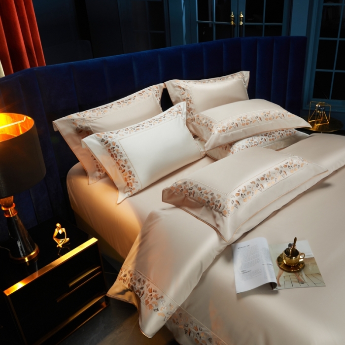 91家纺网 家纺一手货源 找家纺 缔缦 2023新款高端100s长绒棉刺绣四件套-寐 寐-卡其