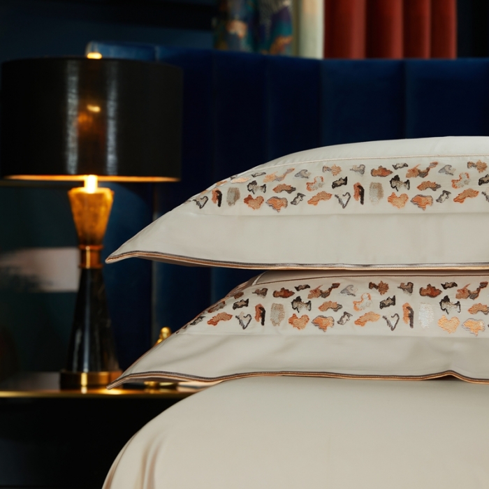 91家纺网 家纺一手货源 找家纺 缔缦 2023新款高端100s长绒棉刺绣四件套-寐 寐-卡其