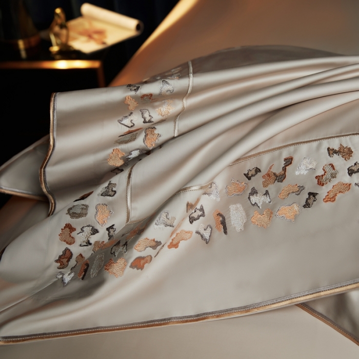 91家纺网 家纺一手货源 找家纺 缔缦 2023新款高端100s长绒棉刺绣四件套-寐 寐-卡其