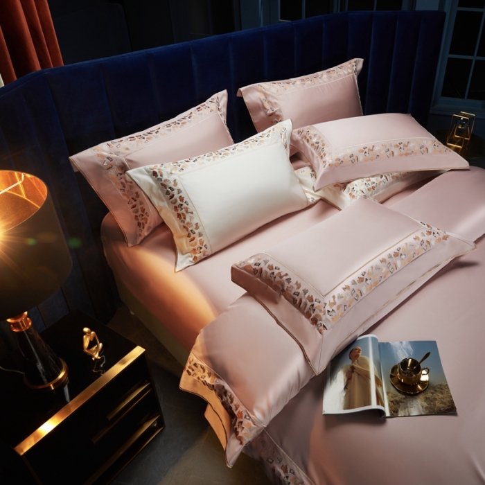 91家纺网 家纺一手货源 找家纺 缔缦 2023新款高端100s长绒棉刺绣四件套-寐 寐-浅粉