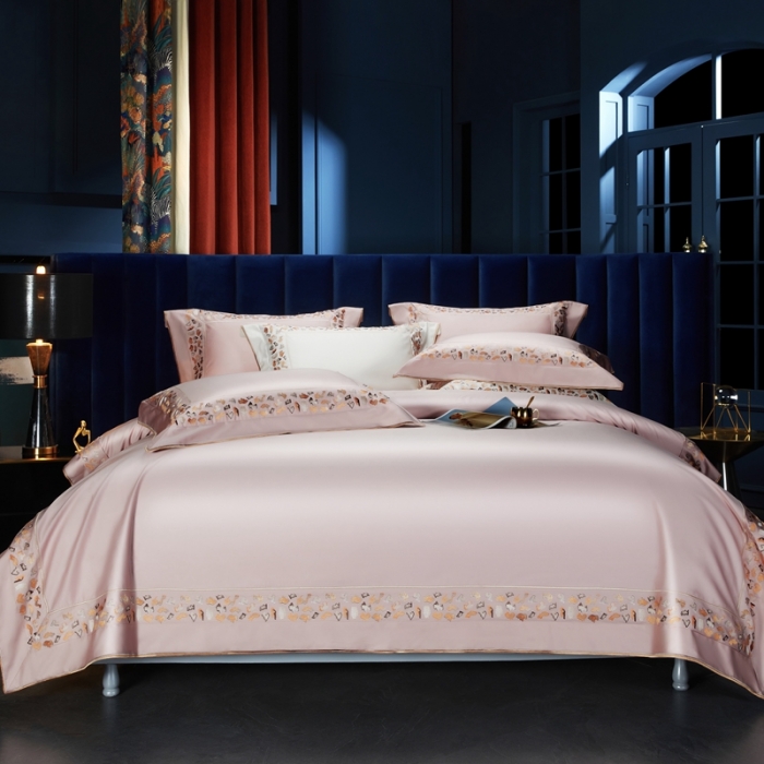 91家纺网 家纺一手货源 找家纺 缔缦 2023新款高端100s长绒棉刺绣四件套-寐 寐-浅粉