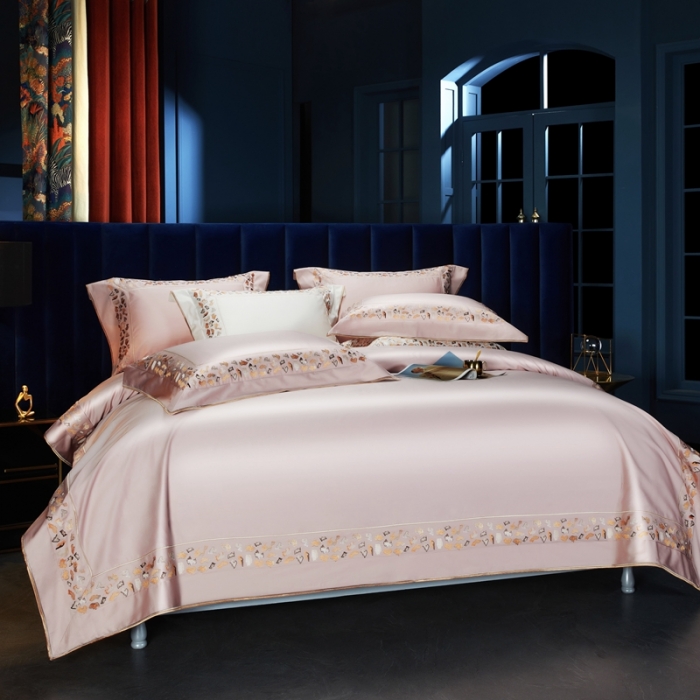 91家纺网 家纺一手货源 找家纺 缔缦 2023新款高端100s长绒棉刺绣四件套-寐 寐-浅粉