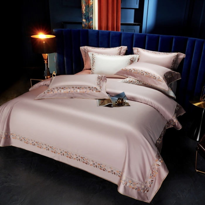 91家纺网 家纺一手货源 找家纺 缔缦 2023新款高端100s长绒棉刺绣四件套-寐 寐-浅粉
