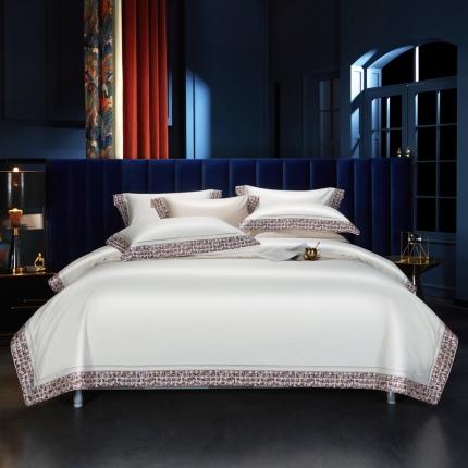 缔缦 2023新款高端100s长绒棉刺绣四件套-雅典娜 雅典娜-贵族白