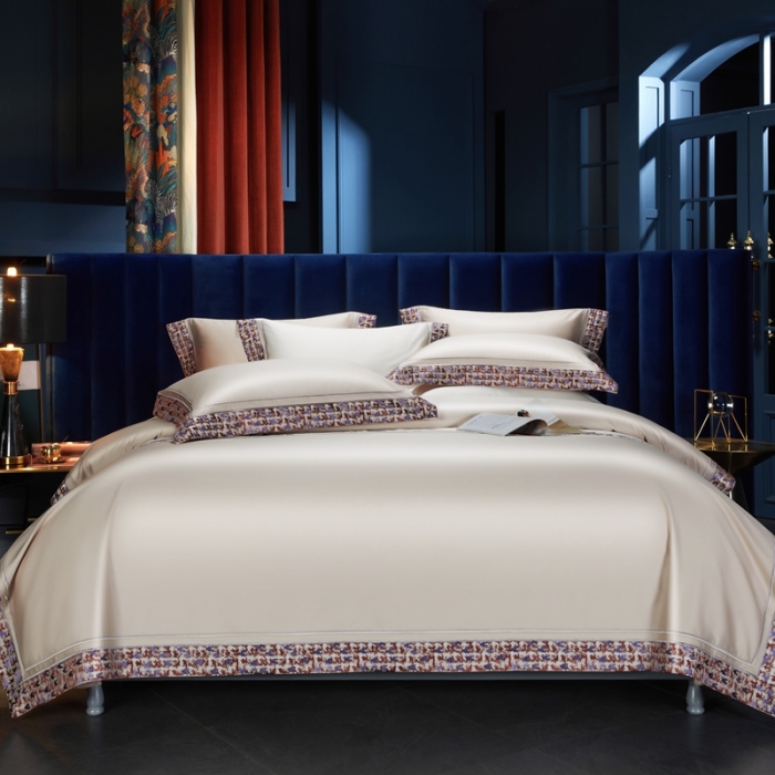 91家纺网 家纺一手货源 找家纺 缔缦 2023新款高端100s长绒棉刺绣四件套-雅典娜 雅典娜-卡其