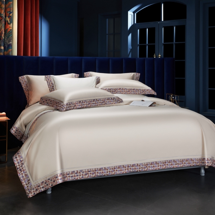 91家纺网 家纺一手货源 找家纺 缔缦 2023新款高端100s长绒棉刺绣四件套-雅典娜 雅典娜-卡其