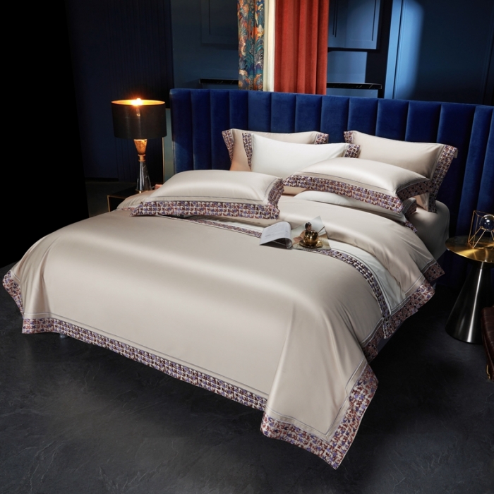 91家纺网 家纺一手货源 找家纺 缔缦 2023新款高端100s长绒棉刺绣四件套-雅典娜 雅典娜-卡其