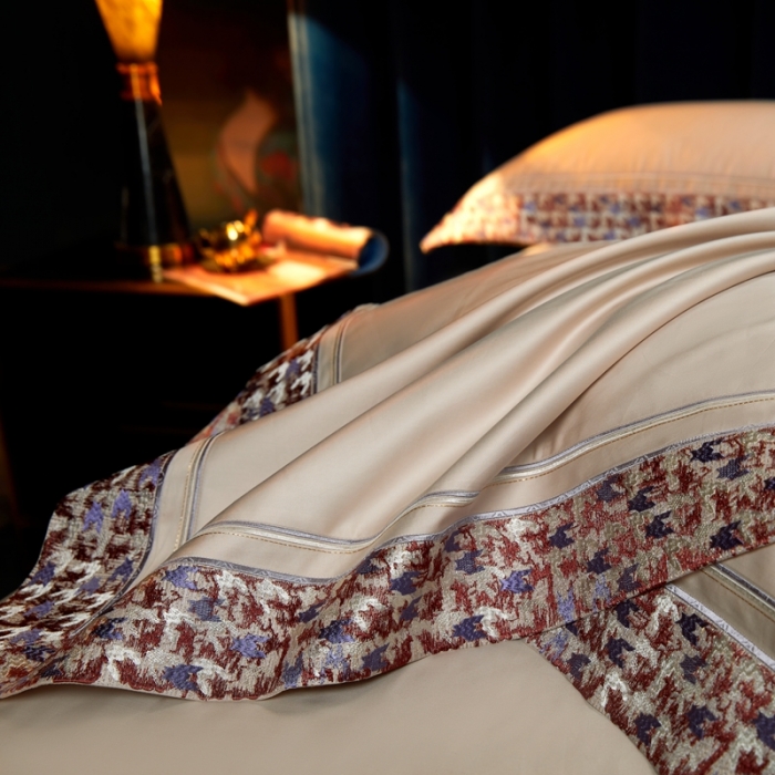 91家纺网 家纺一手货源 找家纺 缔缦 2023新款高端100s长绒棉刺绣四件套-雅典娜 雅典娜-卡其