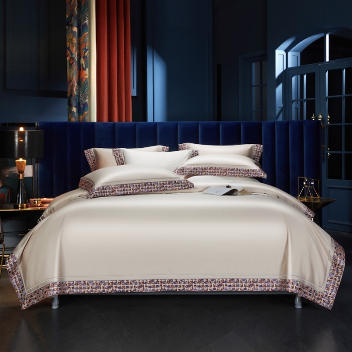 91家纺网 家纺一手货源 找家纺 缔缦 2023新款高端100s长绒棉刺绣四件套-雅典娜 雅典娜-卡其