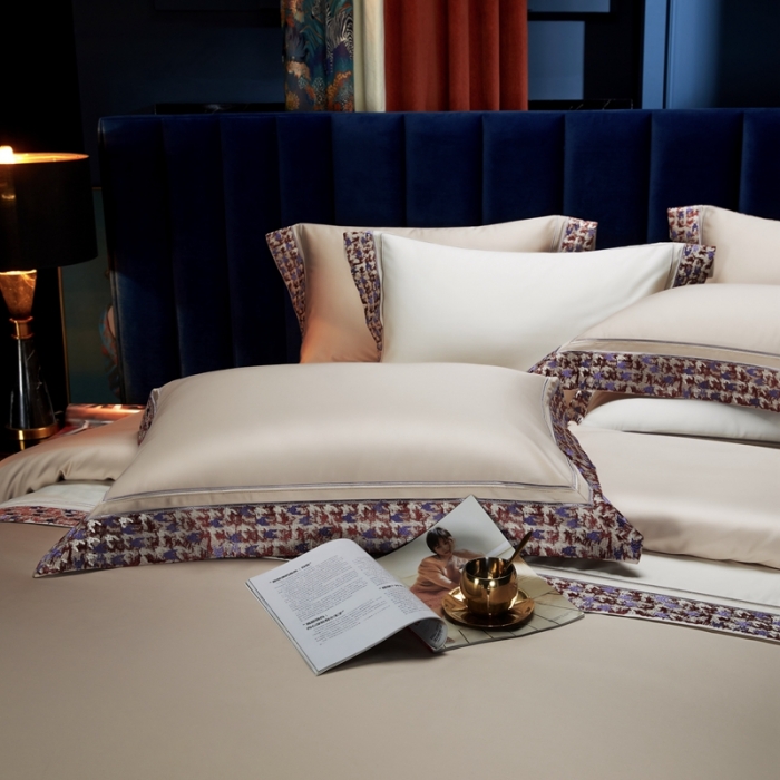 91家纺网 家纺一手货源 找家纺 缔缦 2023新款高端100s长绒棉刺绣四件套-雅典娜 雅典娜-卡其