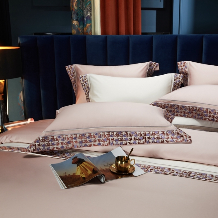 91家纺网 家纺一手货源 找家纺 缔缦 2023新款高端100s长绒棉刺绣四件套-雅典娜 雅典娜-浅粉