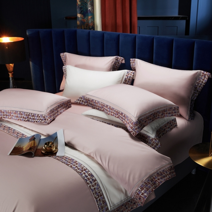 91家纺网 家纺一手货源 找家纺 缔缦 2023新款高端100s长绒棉刺绣四件套-雅典娜 雅典娜-浅粉