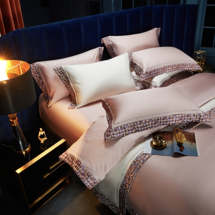 91家纺网 家纺一手货源 找家纺 缔缦 2023新款高端100s长绒棉刺绣四件套-雅典娜 雅典娜-浅粉