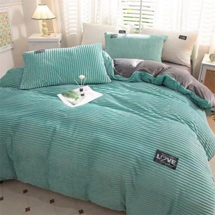 91家纺网 家纺一手货源 找家纺 雅芝蓝2024魔法绒雪花雕花水晶法莱绒四件套水绿