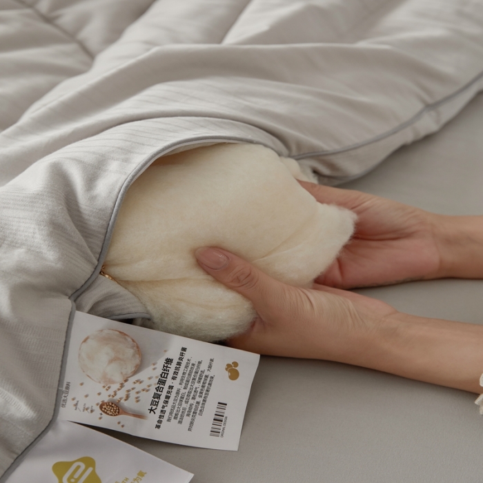 91家纺网 家纺一手货源 找家纺 安莱生活 2023新款原棉大豆床褥软床垫 灰色