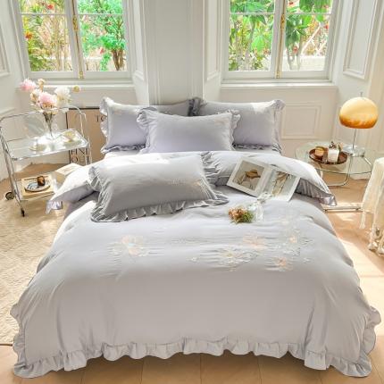 ab家纺 2023新款满绣水洗棉四件套 浅灰