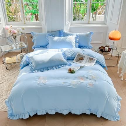 ab家纺 2023新款满绣水洗棉四件套 浅蓝