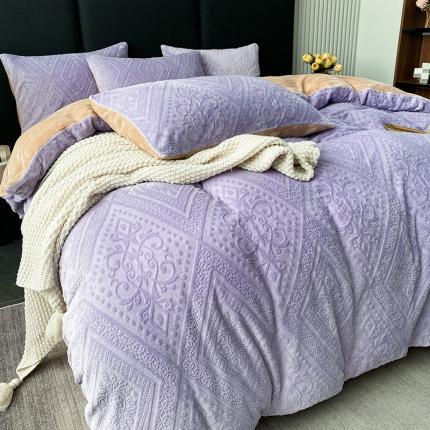 91家纺网 家纺一手货源 找家纺 铠畅 2023新款230克牛奶绒烂花邂逅系列四件套 邂逅浅紫