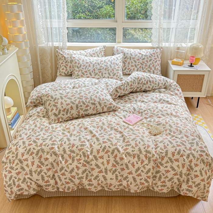 91家纺网 家纺一手货源 找家纺 曼之夏2023春夏新款全棉印花四件套-小清新系列 铃串幽沁