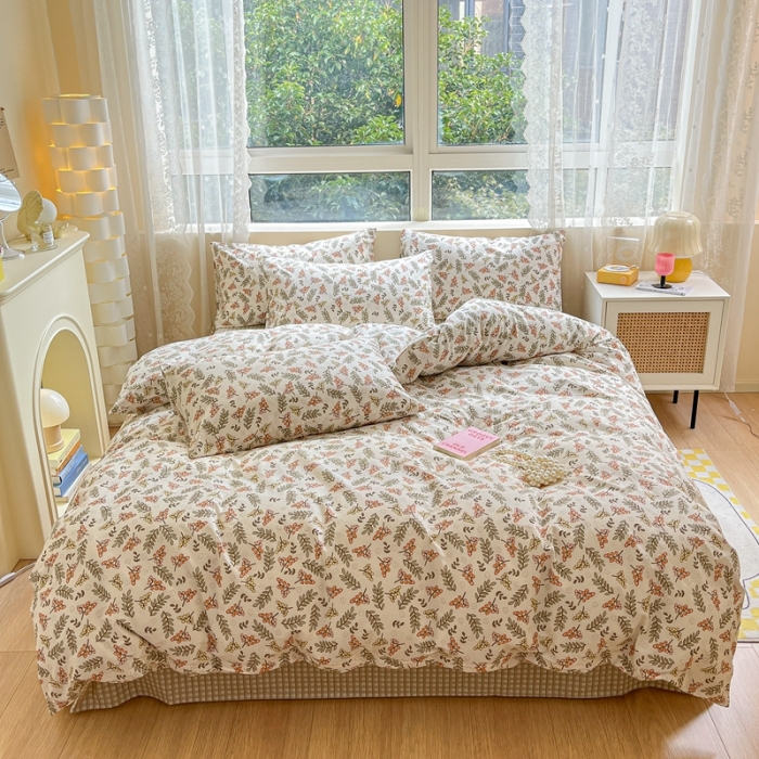 91家纺网 家纺一手货源 找家纺 曼之夏2023春夏新款全棉印花四件套-小清新系列 铃串幽沁