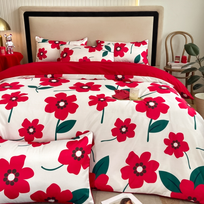 91家纺网 家纺一手货源 找家纺 用心 2022新款数码印花婚庆四件套 依恋