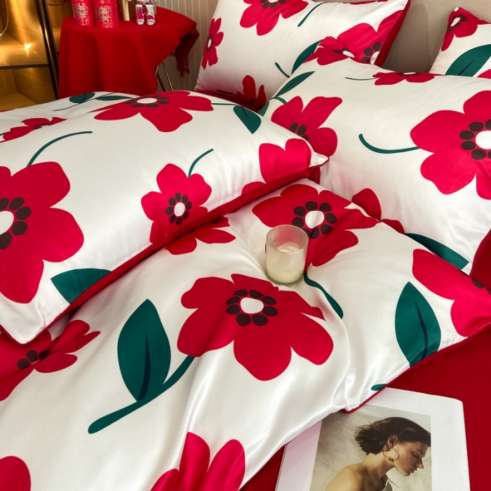 91家纺网 家纺一手货源 找家纺 用心 2022新款数码印花婚庆四件套 依恋